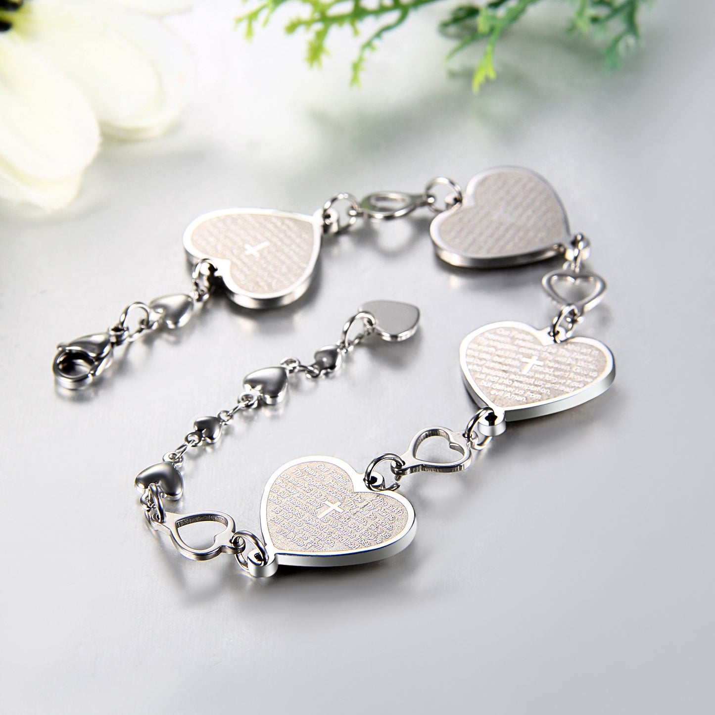 Boniskiss Stainless Steel Bracelet with Corss Heart for Women