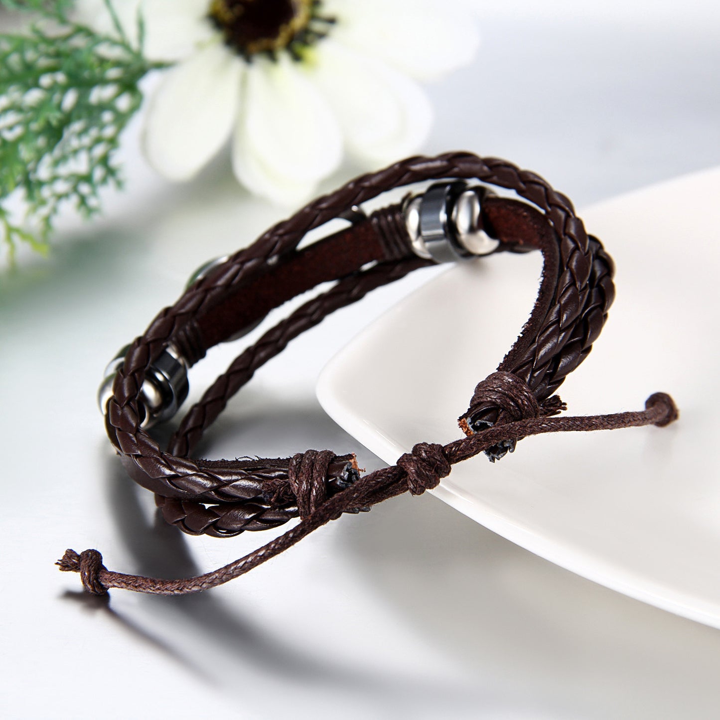Boniskiss Infinity Bracelet Leather Wrist Wraps Braided Cuff Bangle
