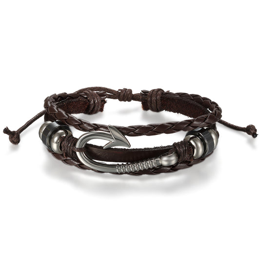 Boniskiss Fish Hook Bracelet Braided Leather Rope Wristband