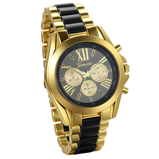 Boniskiss Birthday Gift Men's Roman Numbers Dial Two-Tone Stainless Steel Dress Watch