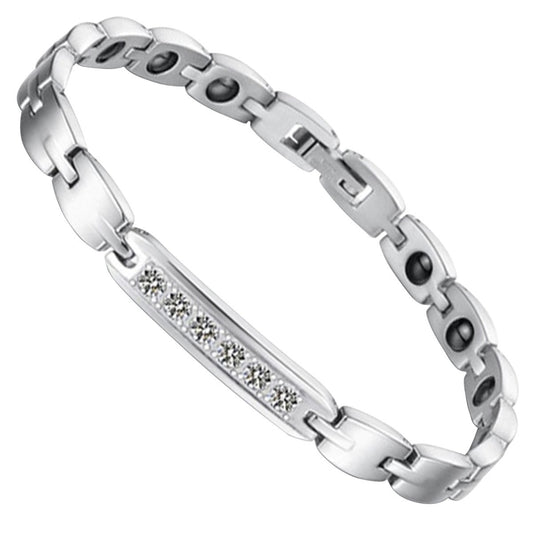 Boniskiss Fashion Stainless Steel Cubic Zirconia Couple Bracelets Black Magnetic Stones Bangle for Men Ladies