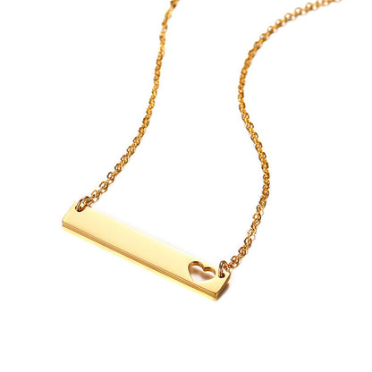 Customized Stainless Steel Horizontal Bar Heart Pendant Necklace - Boniskiss