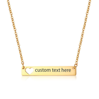 Customized Stainless Steel Horizontal Bar Heart Pendant Necklace - Boniskiss