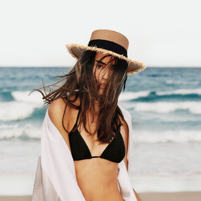 Panama Straw Hat with Bow Knot Ribbon - Boniskiss