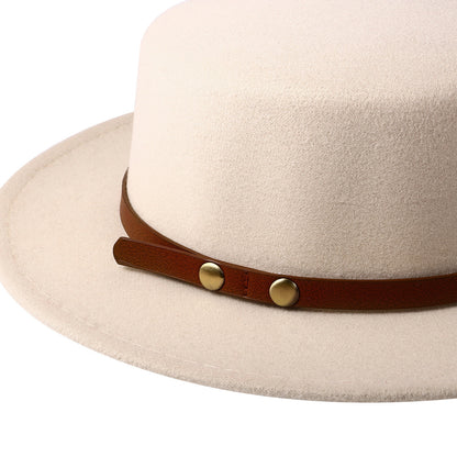 Flat Top Fedora Hat with Detachable Belt - Boniskiss