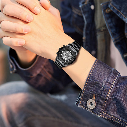 Montre squelette étanche pour homme en acier inoxydable, montre-bracelet à quartz de luxe - Boniskiss