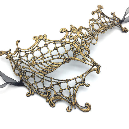 Boniskiss 4PCs Women's Venetian Gold Lace Mask Set - Party Masquerade Mardi Gras Eye Mask Set