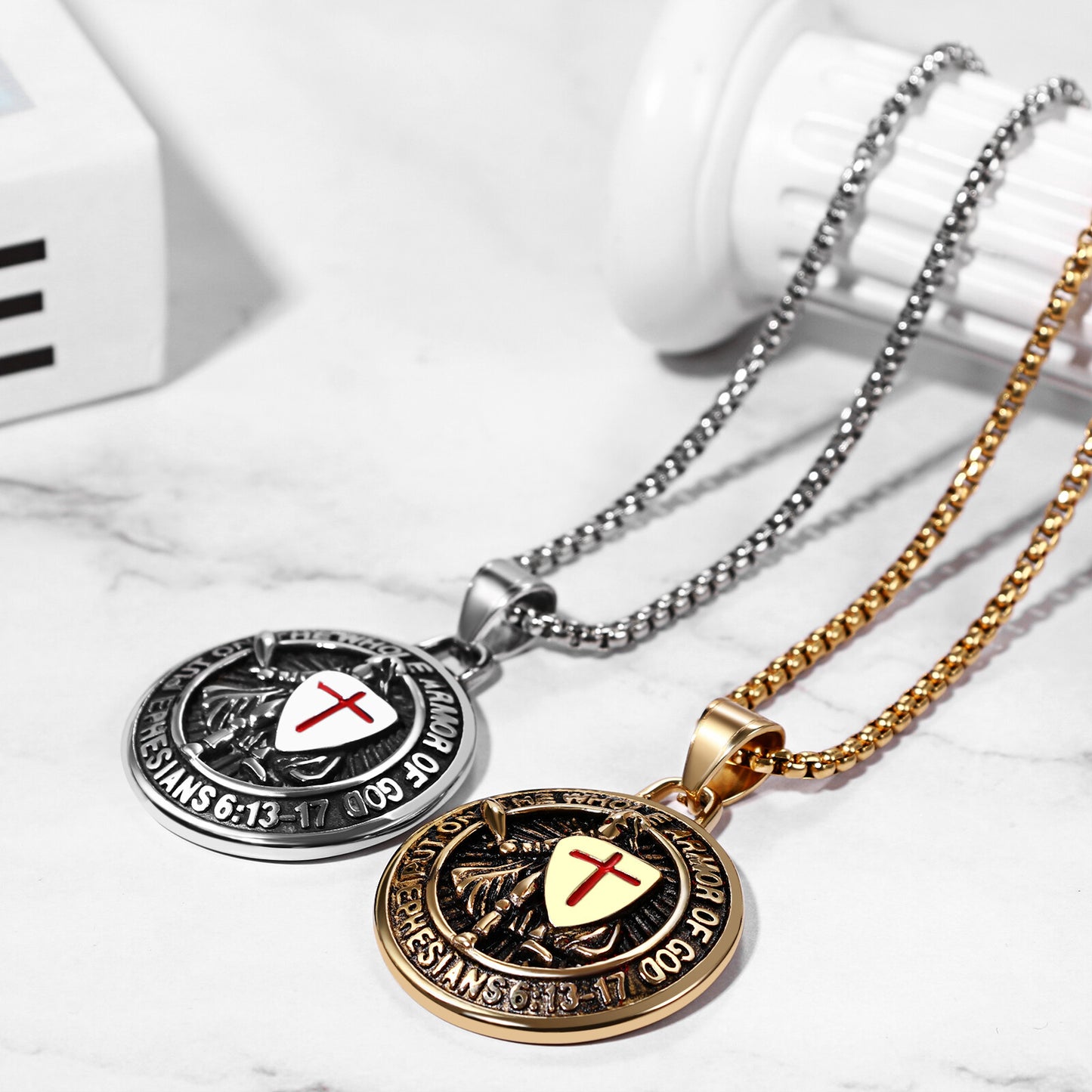 Boniskiss Saint Michael Archangel Necklace-Round Shield Protector Pendant Stainless Steel Necklace