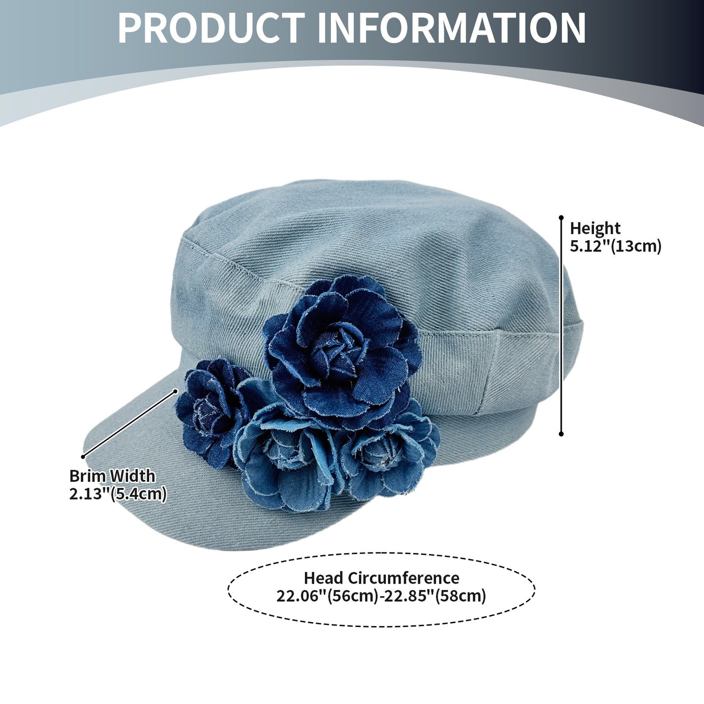 Boniskiss Womens Floral Denim Newsboy Cap Handmade Flower Decor Hat