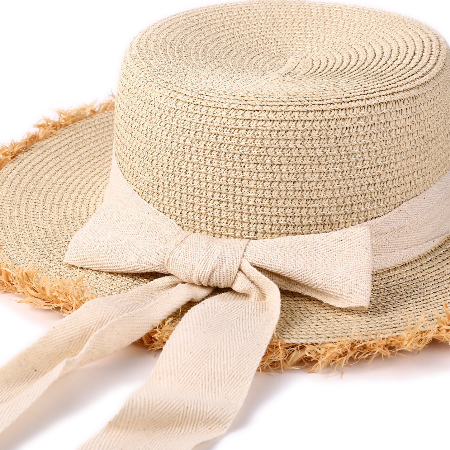 Panama Straw Hat with Bow Knot Ribbon - Boniskiss