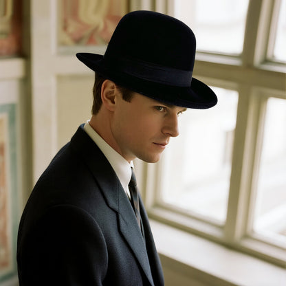 Vintage Elegant Bowler Dome Hat Retro Short Brim Fedora Hat with Hatband - Boniskiss