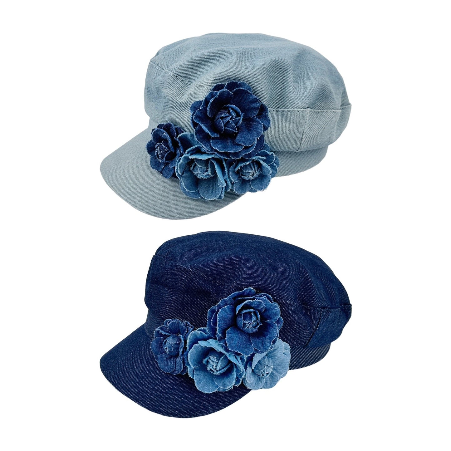 Boniskiss Womens Floral Denim Newsboy Cap Handmade Flower Decor Hat