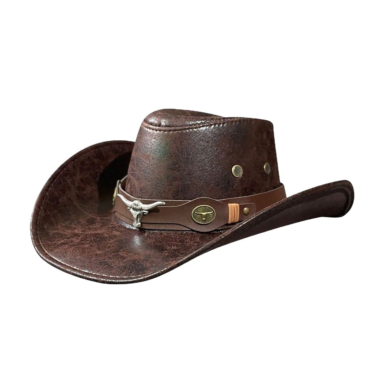 Cowboy Hat with Bull Head Decor Western Wide Brim Hat - Boniskiss