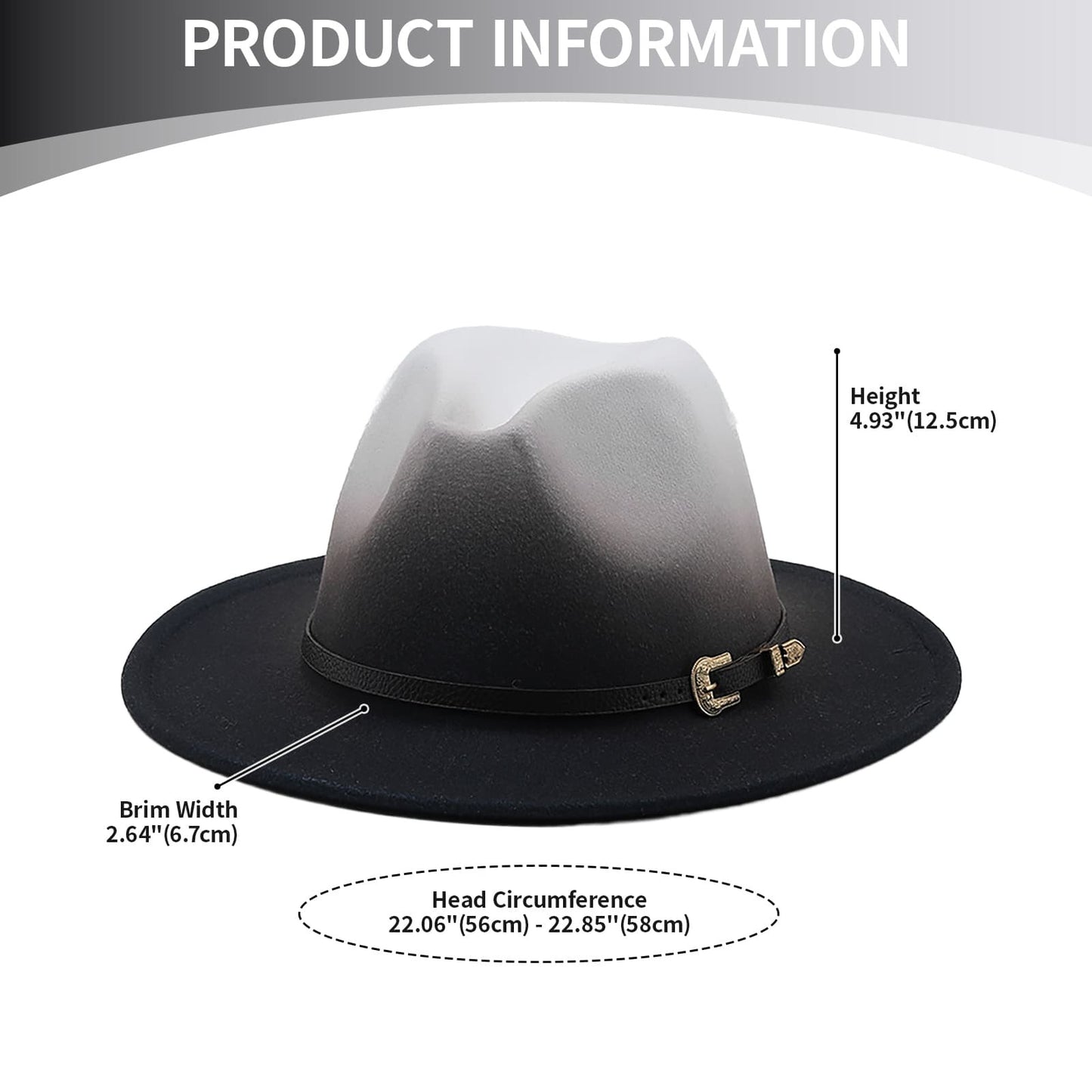 Chapeau de jazz rétro en feutre de laine à bord plat dégradé - Boniskiss