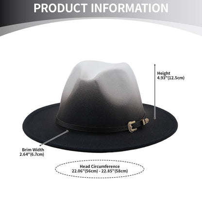 Chapeau de jazz rétro en feutre de laine à bord plat dégradé - Boniskiss