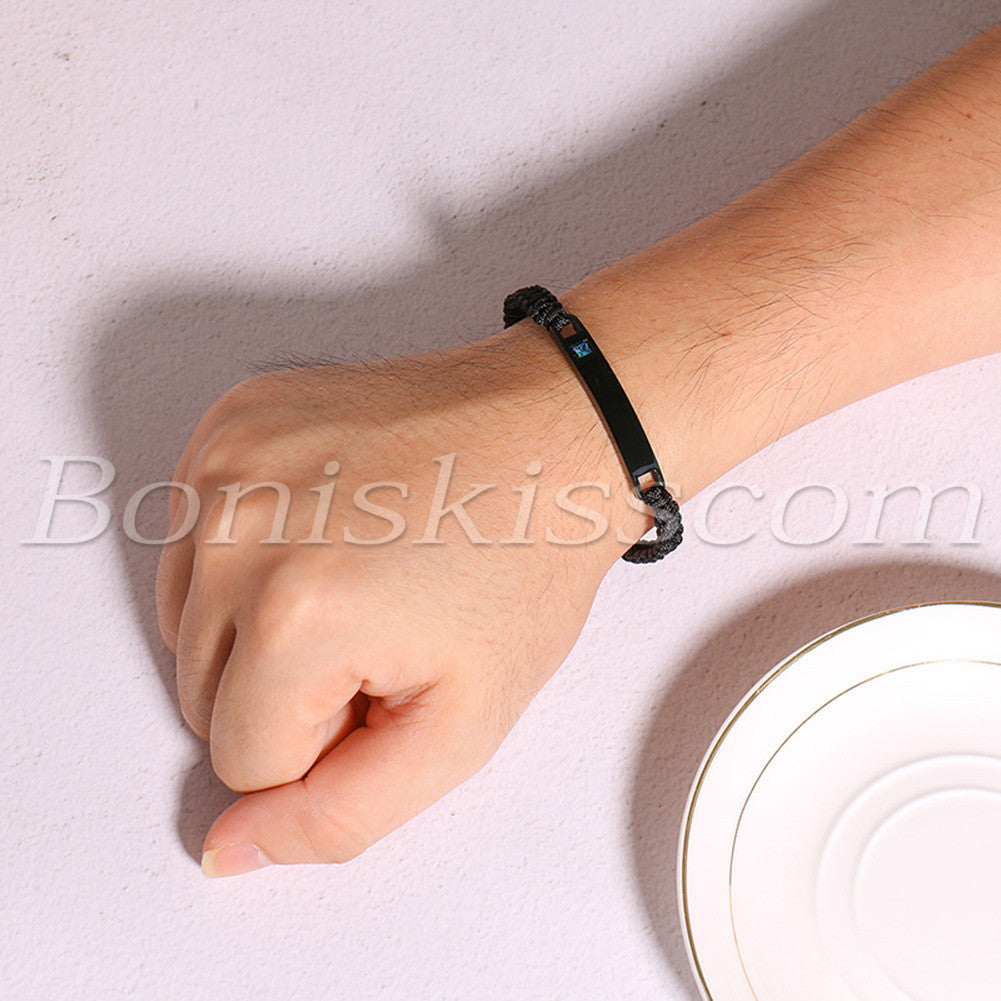 2PCs Customized Couple‘s Adjustable Leather Stainless Steel Bracelet - Boniskiss