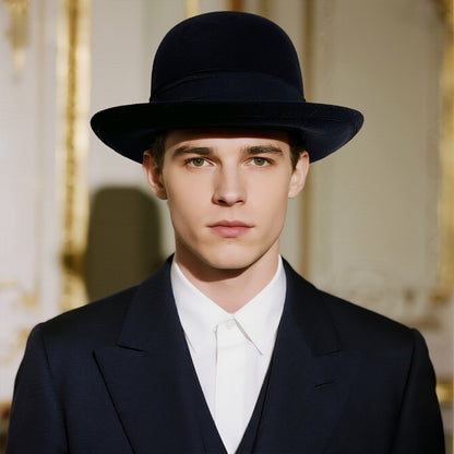 Vintage Elegant Bowler Dome Hat Retro Short Brim Fedora Hat with Hatband - Boniskiss