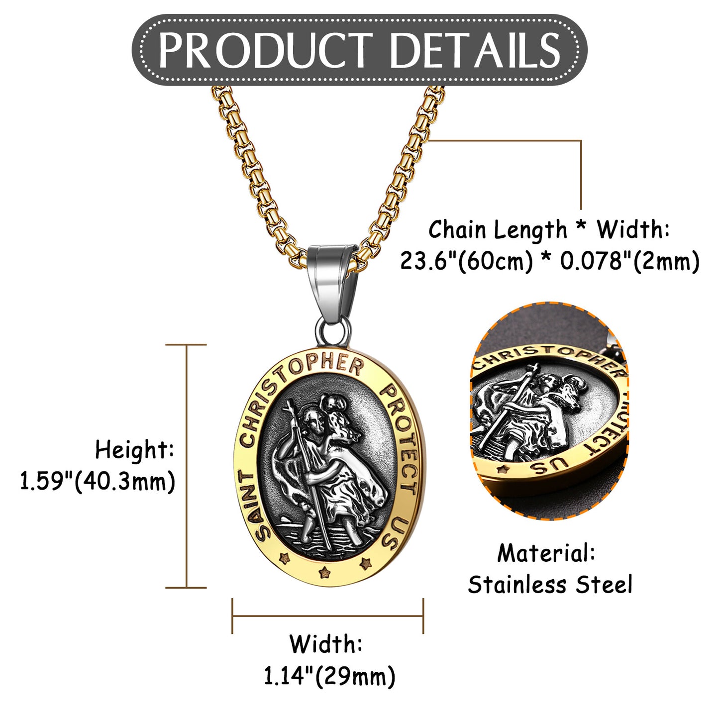 Boniskiss St Christopher Angel Medal Necklace - Traveler Medal Pendant Religious Amulet Necklace for Men