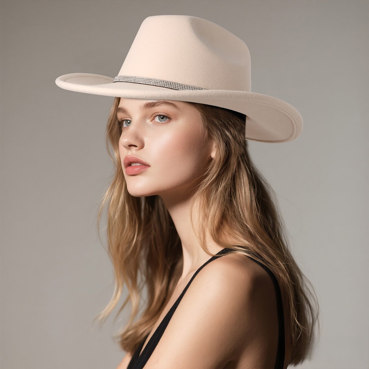 Rhinestone Embellished Cowboy Hat Western Wide Brim Hat - Boniskiss