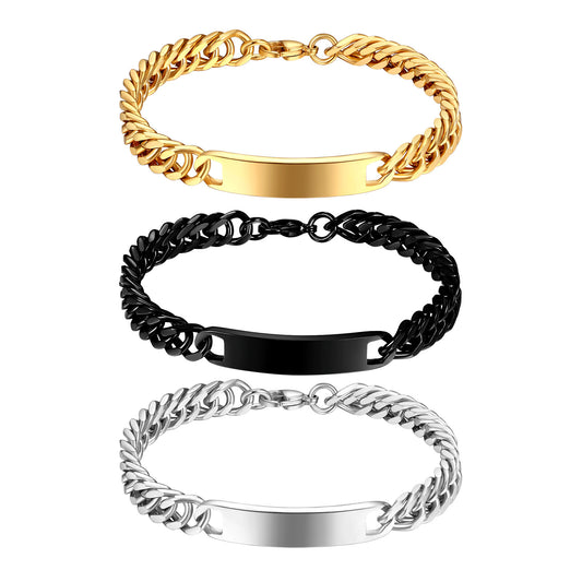 Custom Engraved Hip Hop Cuban Link Chain Stainless Steel Bracelet - Boniskiss