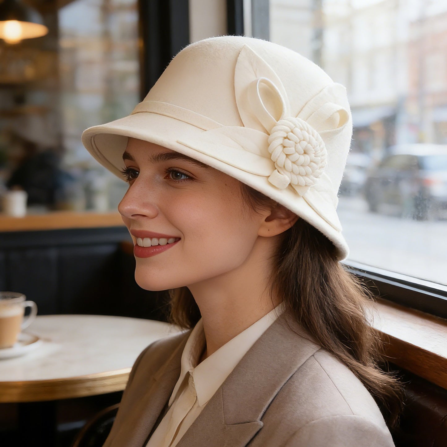 Boniskiss Vintage Elegant Flower Wide Brim Cloche Hat