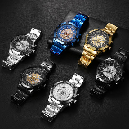 Montre squelette étanche pour homme en acier inoxydable, montre-bracelet à quartz de luxe - Boniskiss