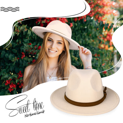 Chapeau Fedora Trilby Panama classique à larges bords avec ceinture - Boniskiss Taille ML