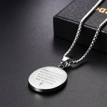 Boniskiss St Christopher Angel Medal Necklace - Traveler Medal Pendant Religious Amulet Necklace for Men