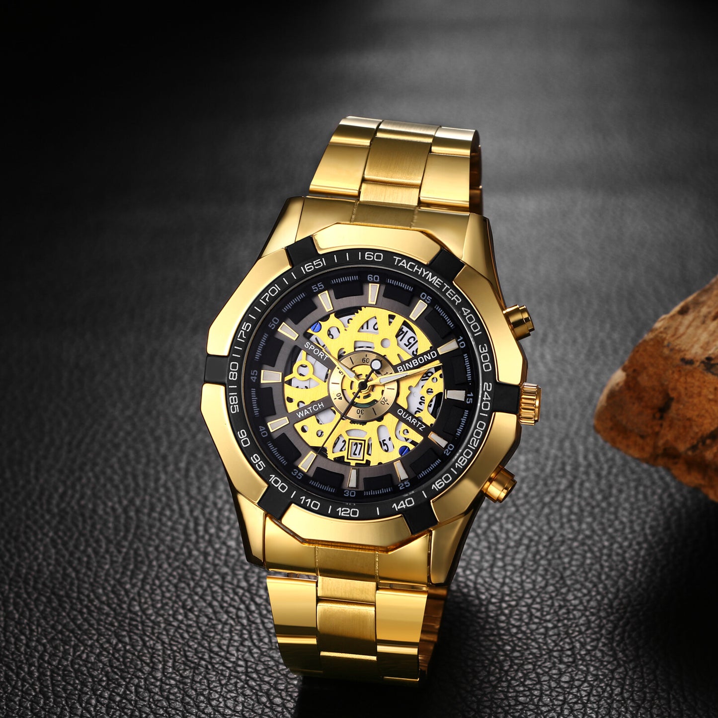 Montre squelette étanche pour homme en acier inoxydable, montre-bracelet à quartz de luxe - Boniskiss