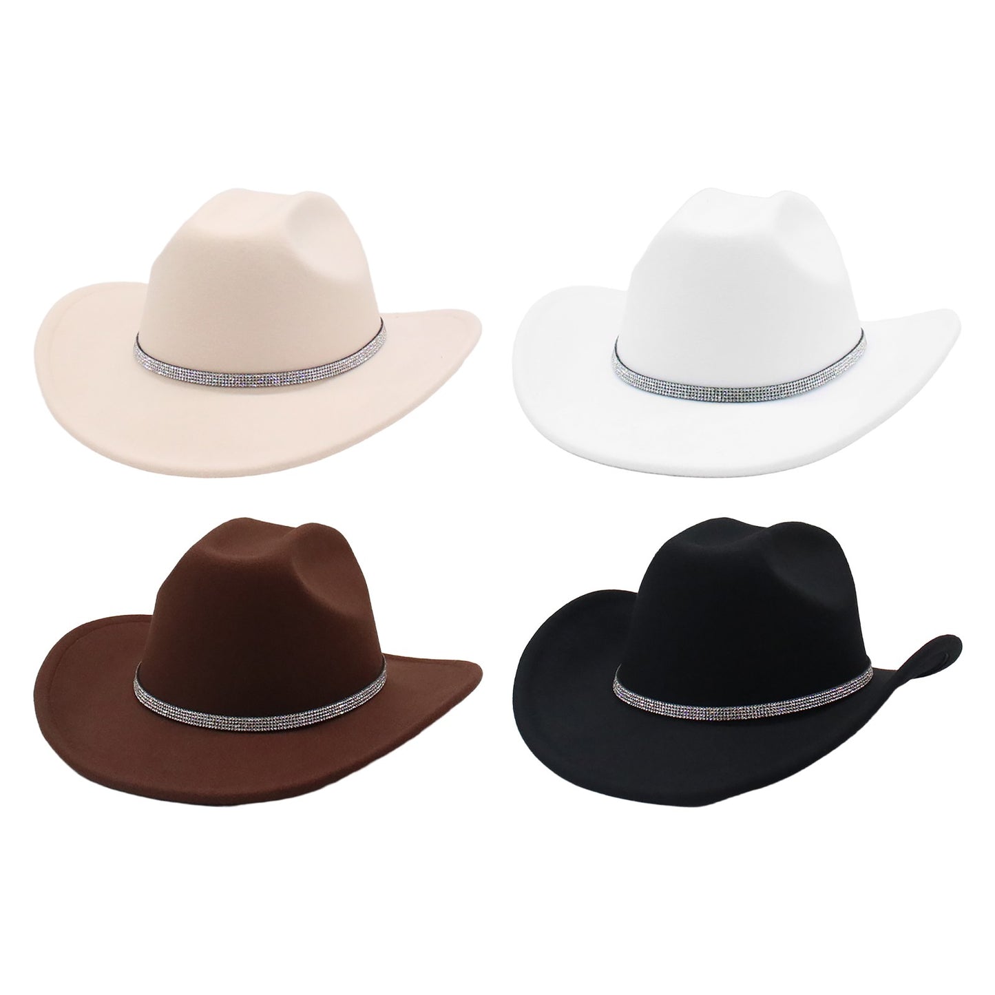 Rhinestone Embellished Cowboy Hat Western Wide Brim Hat - Boniskiss