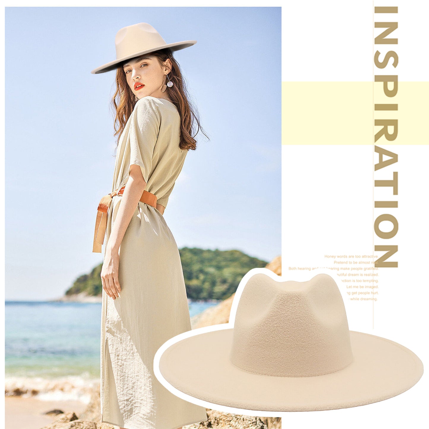 Beige Western Style Fedora Felt Cowboy Hat Size L-XL - Boniskiss