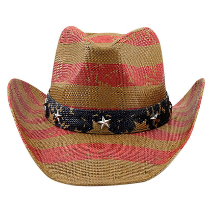 Chapeau de cowboy en paille à drapeau américain, taille ML - Boniskiss