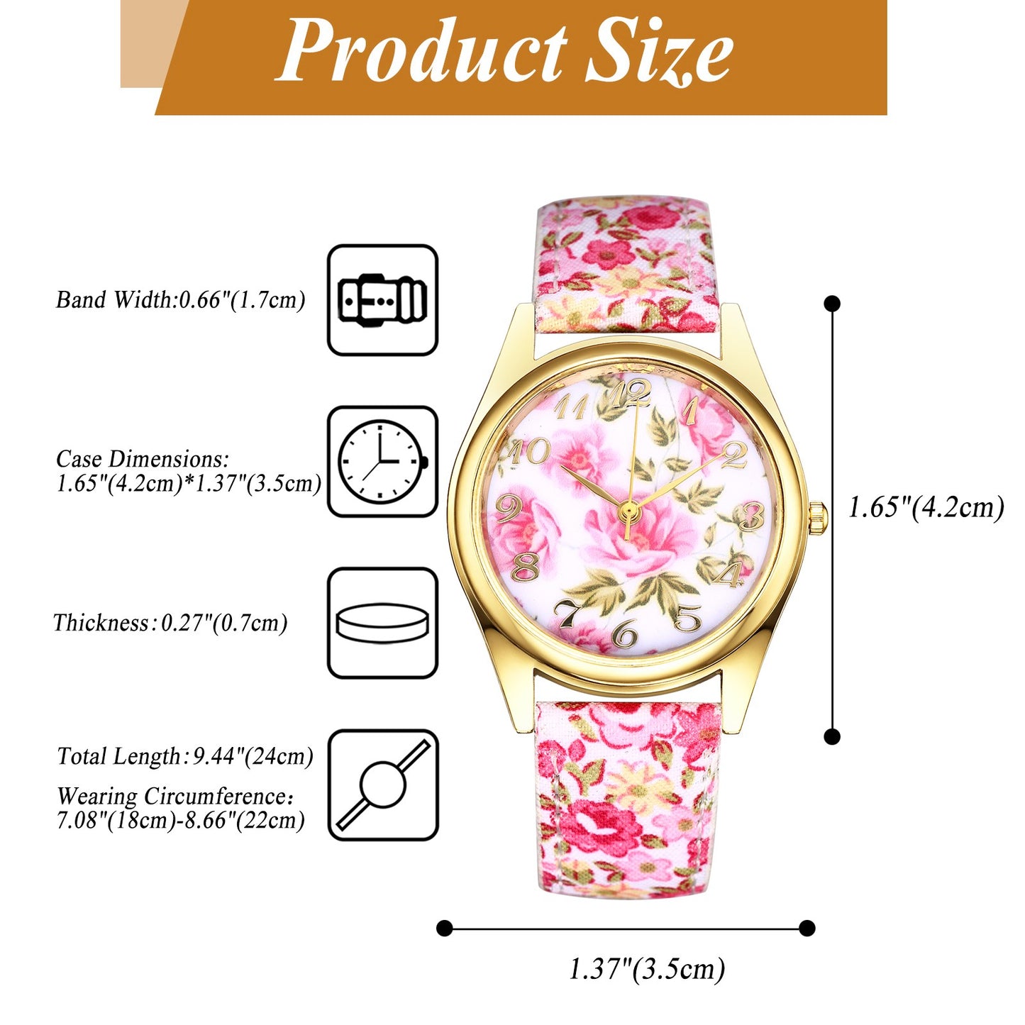 Boniskiss Slim Boho Flower Painting Wrist Watch - Floral Dial PU Band Analog Quartz Wrist Watch