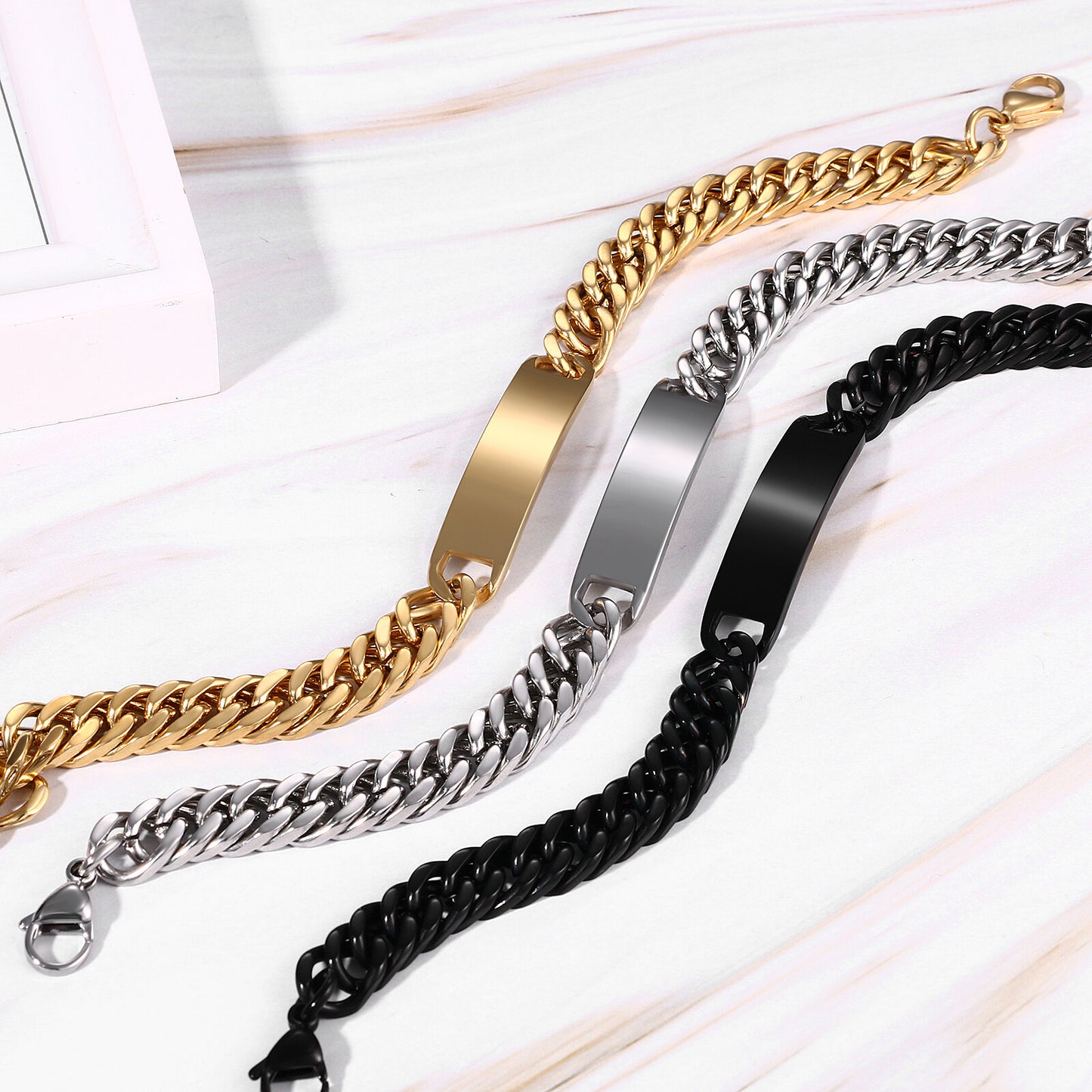 Custom Engraved Hip Hop Cuban Link Chain Stainless Steel Bracelet - Boniskiss