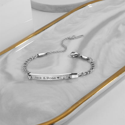 Personalized Love Heart Figaro Link Chain Bracelet - Boniskiss