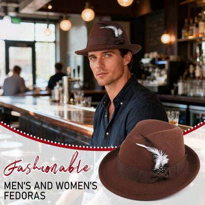 Classic Fedora Hat Short Brim Hat with Feather | Size M-L- Boniskiss