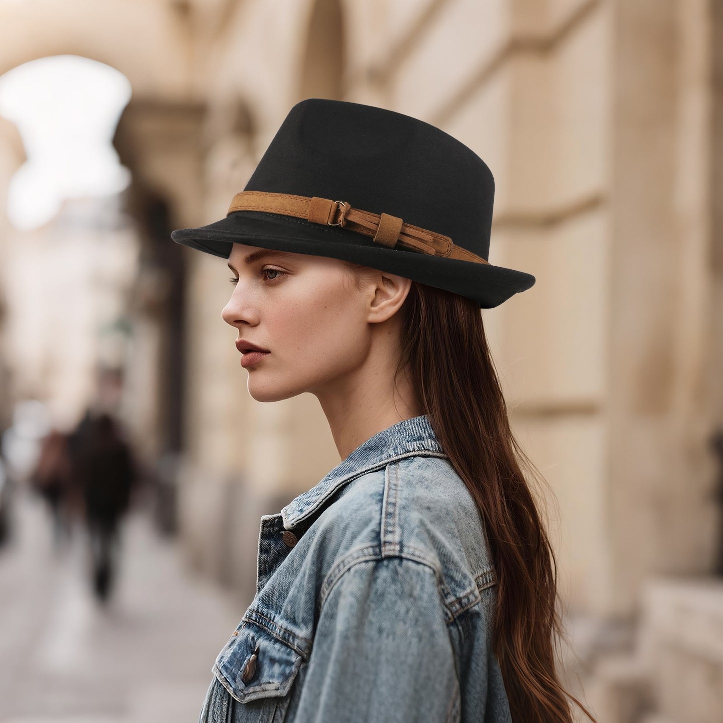 Classic Manhattan Felt Mafia Hat with Belt - Boniskiss