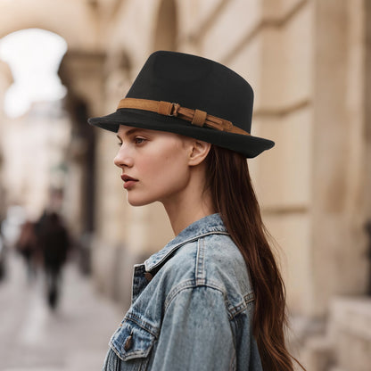 Classic Manhattan Felt Mafia Hat with Belt - Boniskiss