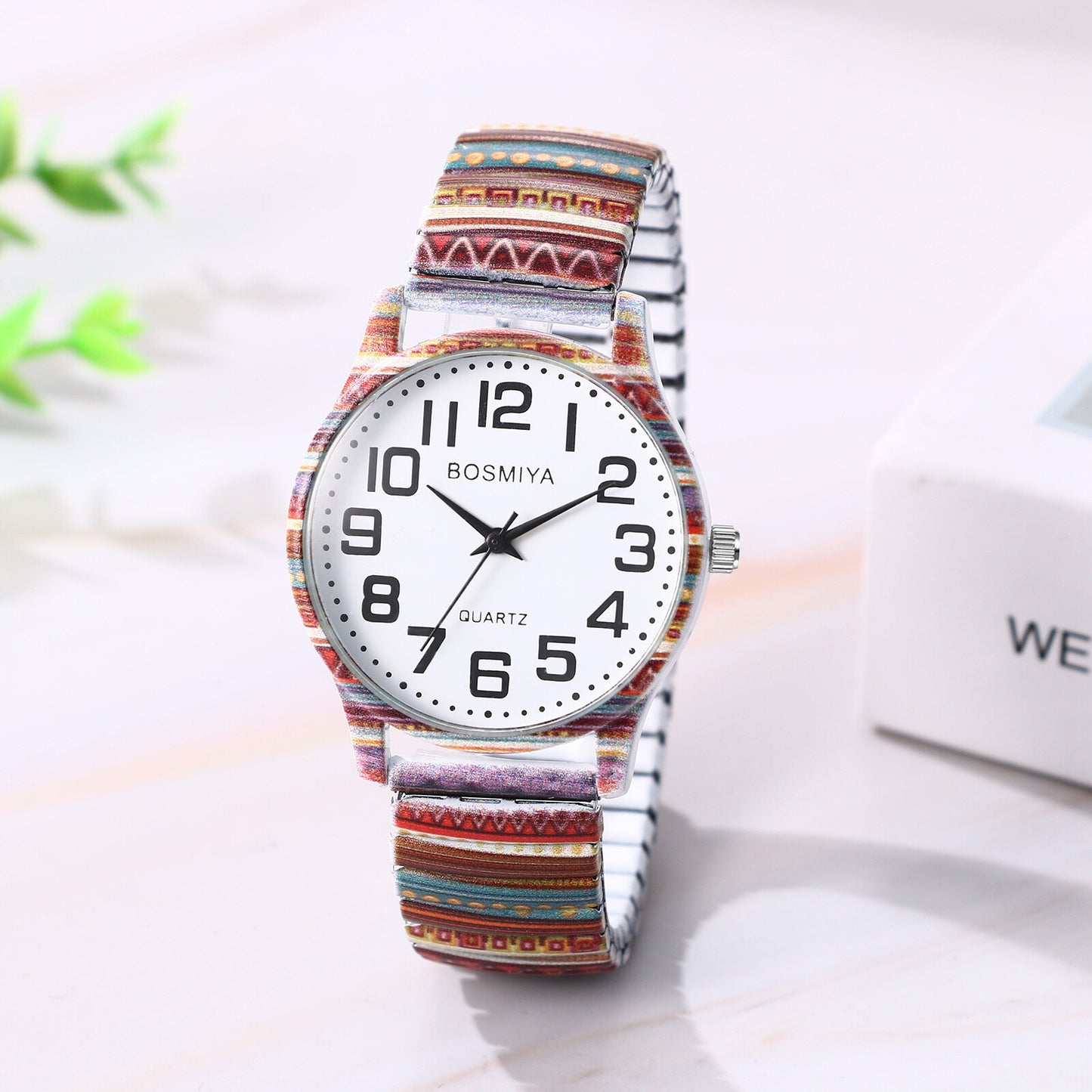 Boniskiss "Dunes" Women's Boho Printed Elastic Band Wrist Watch