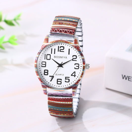 Boniskiss "Dunes" Women's Boho Printed Elastic Band Wrist Watch