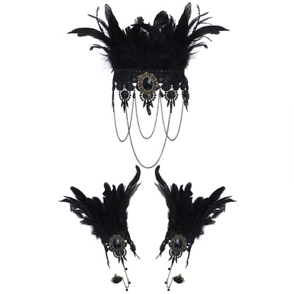 Boniskiss Women's Halloween Masquerade Gothic Lace Feather Tassels Leather Necklace Bracelet