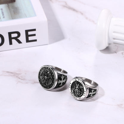 Boniskiss Michael Angel Ring for Men - Religious Amulet Signet Stainless Steel Band Ring