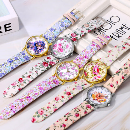 Boniskiss Boho Floral Printed Wrist Watch - Casual Adjustable Arabic Numeral Quartz Wrist Watch
