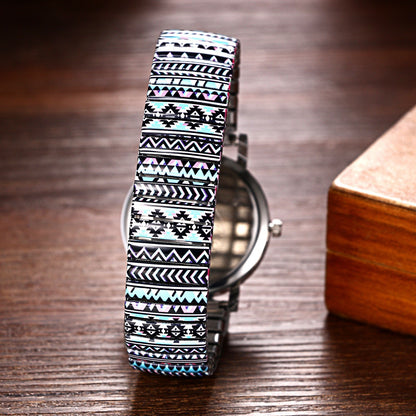 Boniskiss "Delta" Women's Boho Printed Elastic Band Wrist Watch