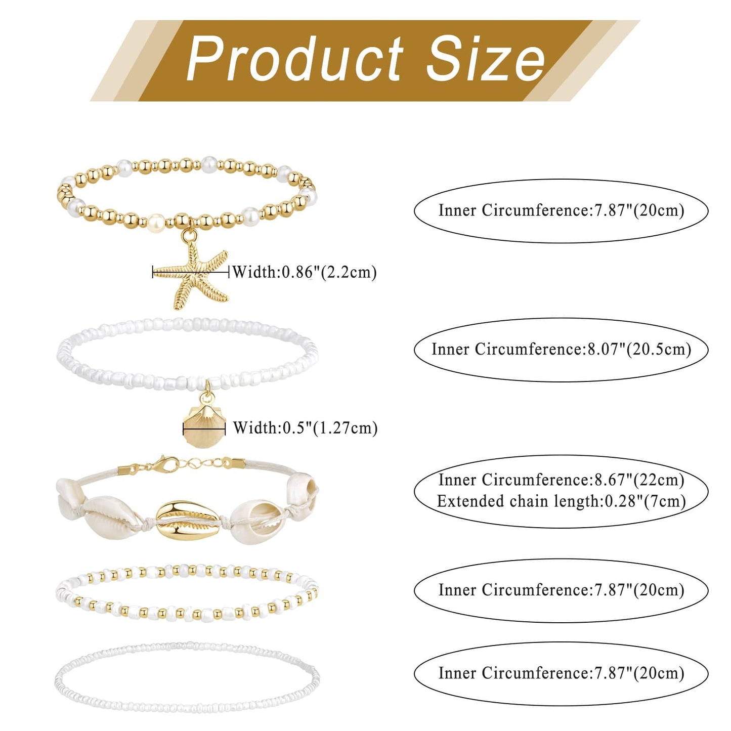 Boniskiss Bohemian Shell Anklets Set - Marine Life Anklets for Holiday Seaside Pool Party