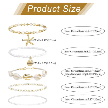 Boniskiss Bohemian Shell Anklets Set - Marine Life Anklets for Holiday Seaside Pool Party