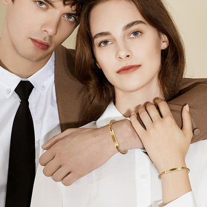 2PCs Couple's Personalized Stainless Steel Cuban Link CZ Bracelet - Boniskiss