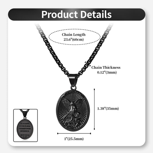 Boniskiss Christian Shield Medal Necklace - Saint Michael Angel Religious Amulet Pendant Necklace for Men