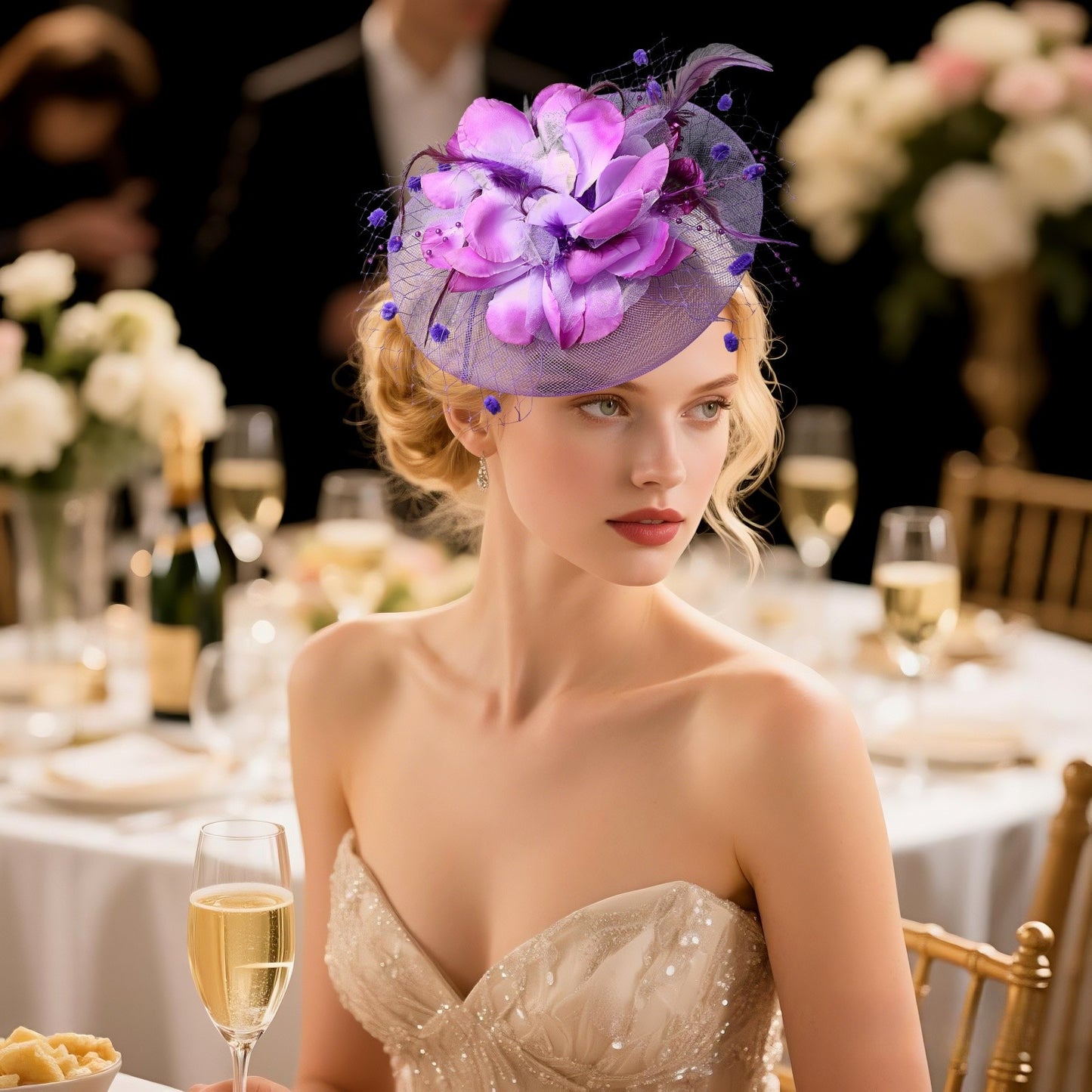 Boniskiss Vintage Tea Party Bridal Fascinator Veil Feather Headpiece Hat