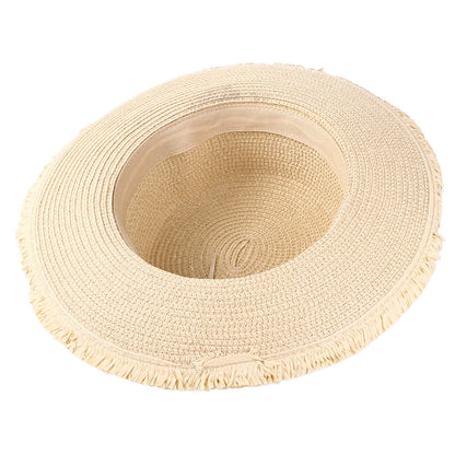Sombrero de paja con cinturón retro para mujer de Boniskiss - Sombrero Panamá Fedora para el sol en la playa de verano con visera de rafia